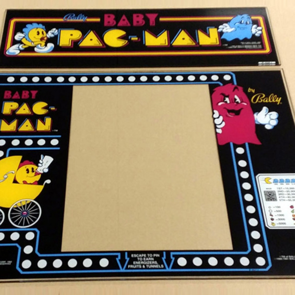Baby Pac-Man Glass Marquee and Bezel Combo